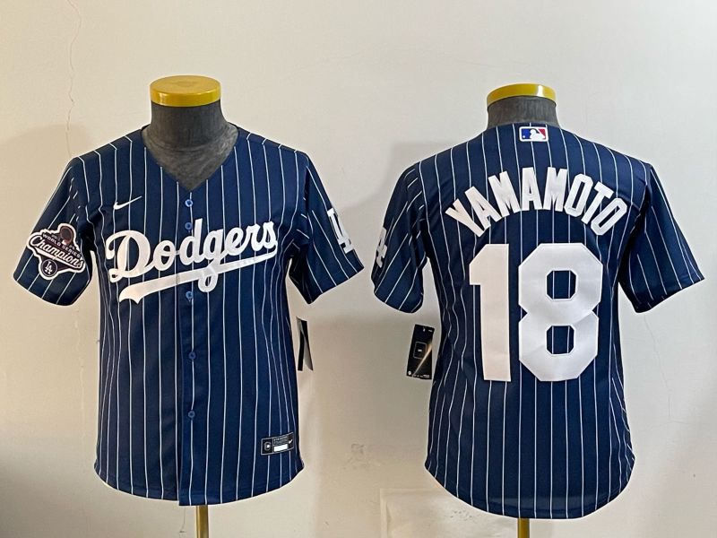 Youth Nike 2026 Los Angeles Dodgers #18 Yamamoto Blue Stripe Game MLB Jersey 121112->youth mlb jersey->Youth Jersey
